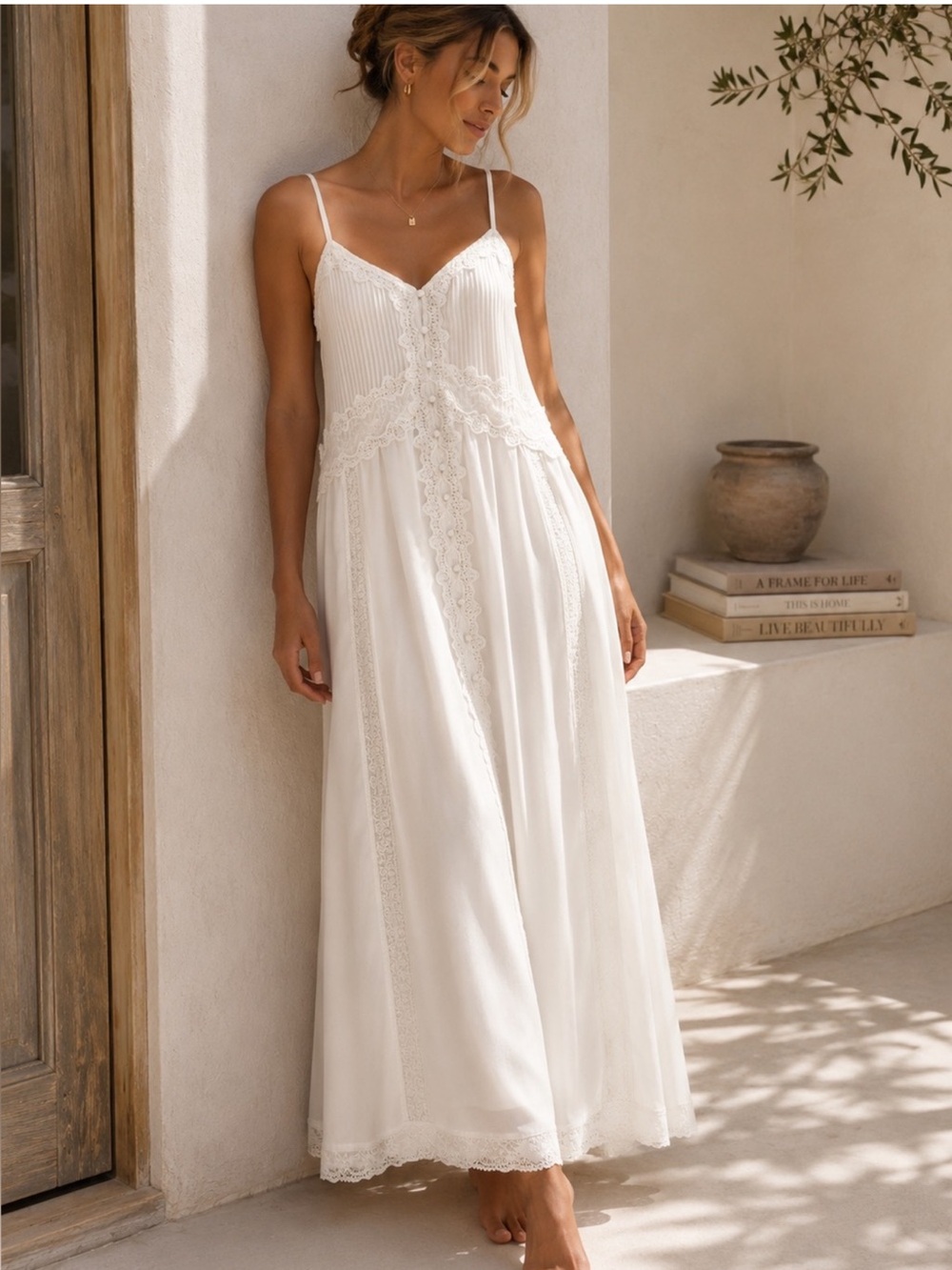 Caroline Constas White Lace Chiffon Midi Dress M NWT